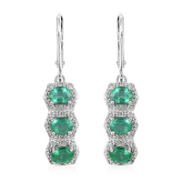 AAA Kagem Emerald and White Zircon Line Earrings in Rhodium Over Sterling Silver 2.20 ctw