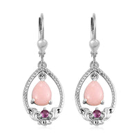 Peruvian Pink Opal and Orissa Rhodolite Garnet Drop Earrings in Platinum Over Sterling Silver 2.15 ctw