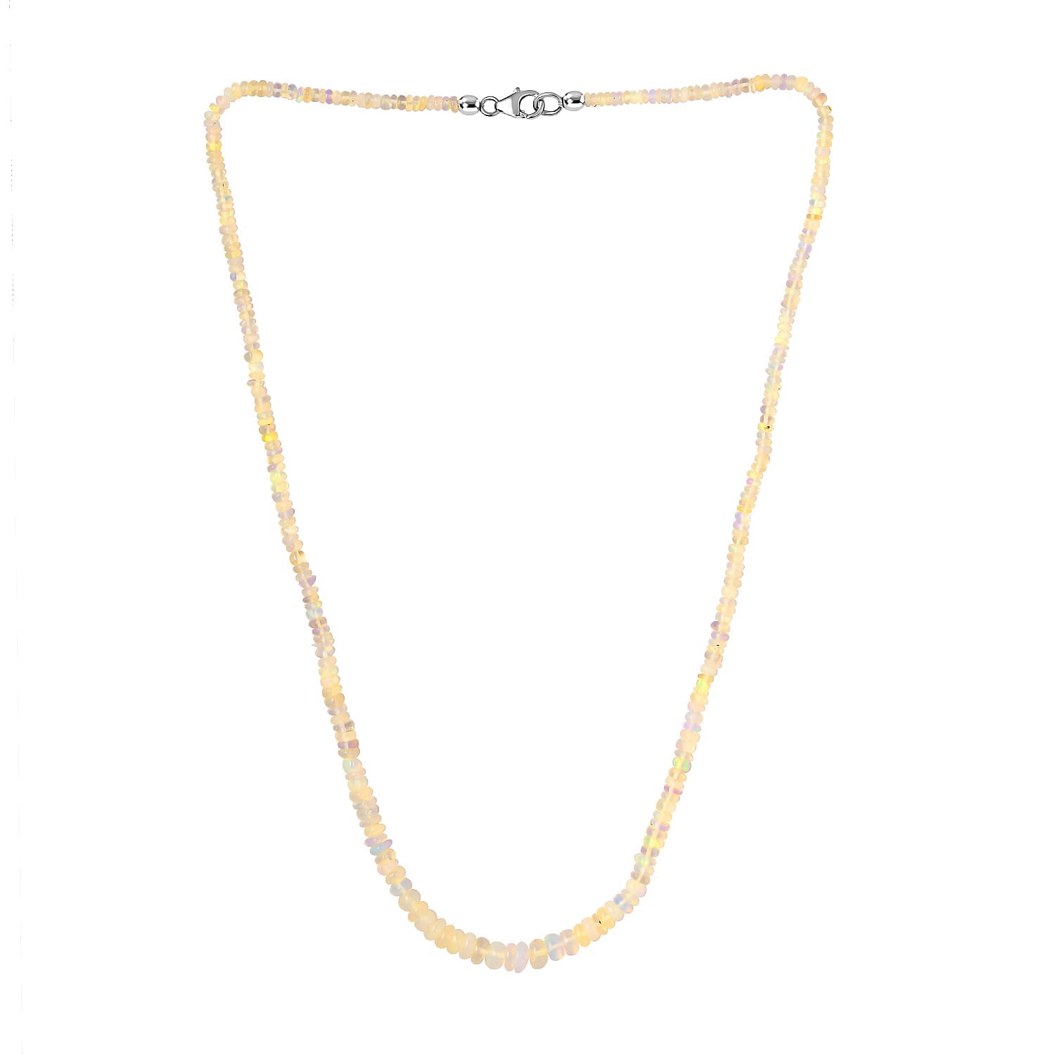 Ethiopian Opal Necklace in Sterling Silver, Welo Opal Jewelry, Bead Necklace 40.00 ctw (20 Inches)