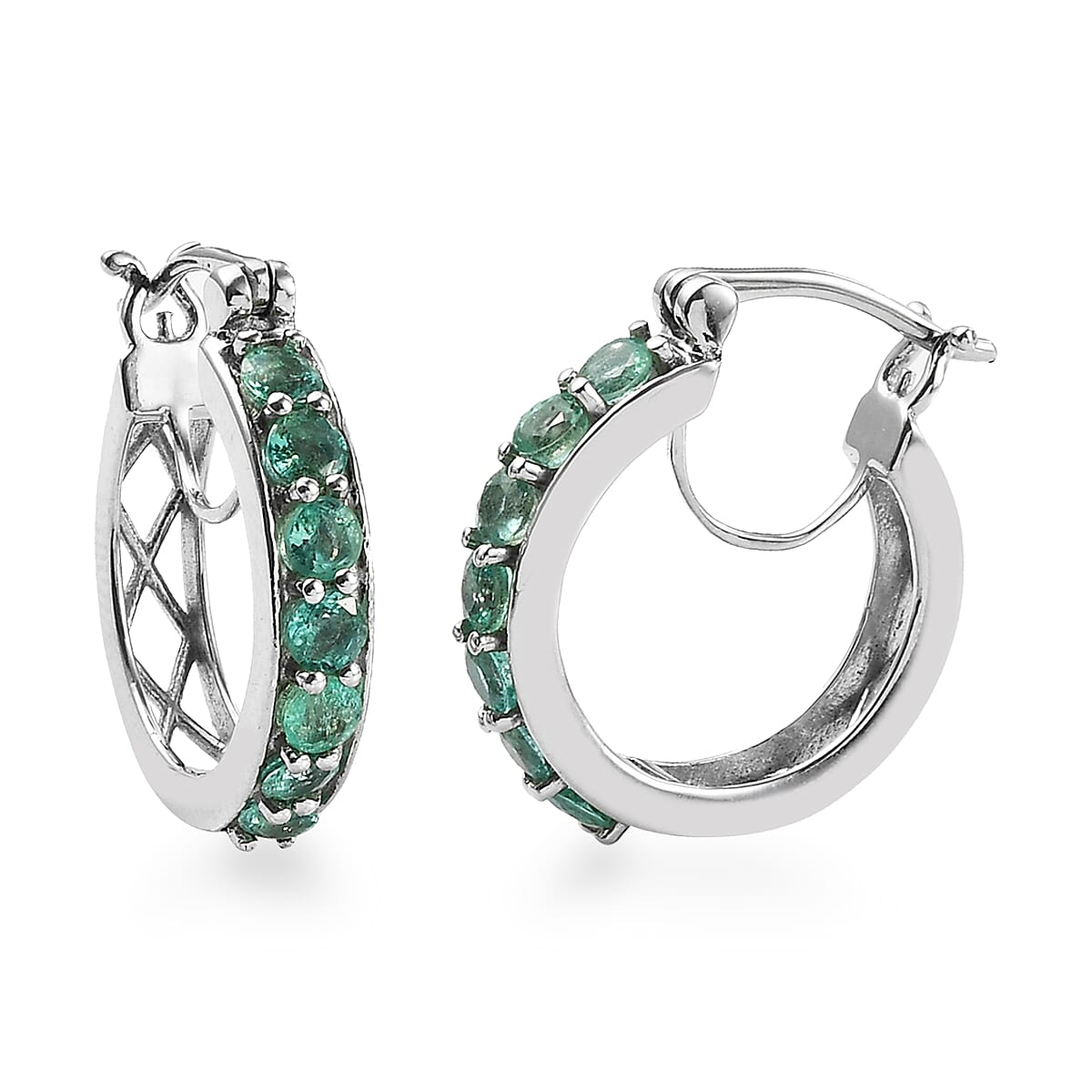 Boyaca Colombian Emerald Hoop Earrings in Platinum Over Sterling Silver 1.65 ctw