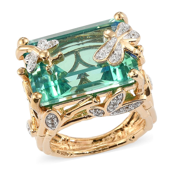 GP Italian Garden Collection Peacock Quartz and Multi Gemstone Dragonfly Ring in Vermeil Yellow Gold Over Sterling Silver 10.75 Grams 16.00 ctw - Product card gallery slide 1 (10178575040825)