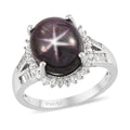Indian Star Ruby and Natural White Zircon Halo Ring in Platinum Over Sterling Silver (Size 9.0) 8.85 ctw - Sticky add to cart bar