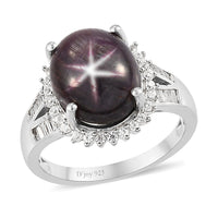 Indian Star Ruby and Natural White Zircon Halo Ring in Platinum Over Sterling Silver (Size 9.0) 8.85 ctw