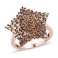 Natural Champagne Diamond Star Ring in Rhodium and Vermeil Rose Gold Over Sterling Silver 1.10 ctw - Sticky add to cart bar