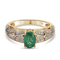 Kagem Kagem Zambian Emerald and White Zircon 1.02 ctw Fancy Ring in Vermeil Yellow Gold Over Sterling Silver (Size 6.5)