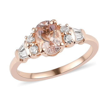 Marropino Morganite and Natural White Zircon Ring in Vermeil Rose Gold Over Sterling Silver (Size 7.0) 1.15 ctw - Product card gallery slide 1 (10178575401273)