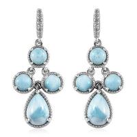 Larimar and White Zircon Dangle Earrings in Platinum Over Sterling Silver 8.75 ctw