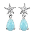 Larimar and White Zircon 2.10 ctw Dangle Drop Earrings, White Zircon Dangle Earrings, Starfish Earrings For Women - Sticky add to cart bar