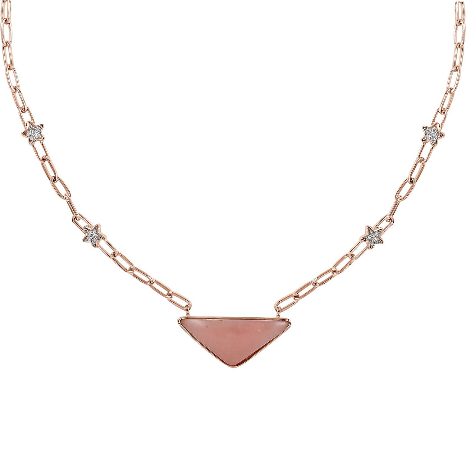 Peruvian Pink Opal and White Zircon 11.90 ctw Paper Clip Star Station Necklace in Vermeil Rose Gold Over Sterling Silver 18 Inches