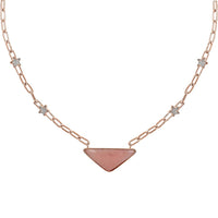 Peruvian Pink Opal and White Zircon 11.90 ctw Paper Clip Star Station Necklace in Vermeil Rose Gold Over Sterling Silver 18 Inches