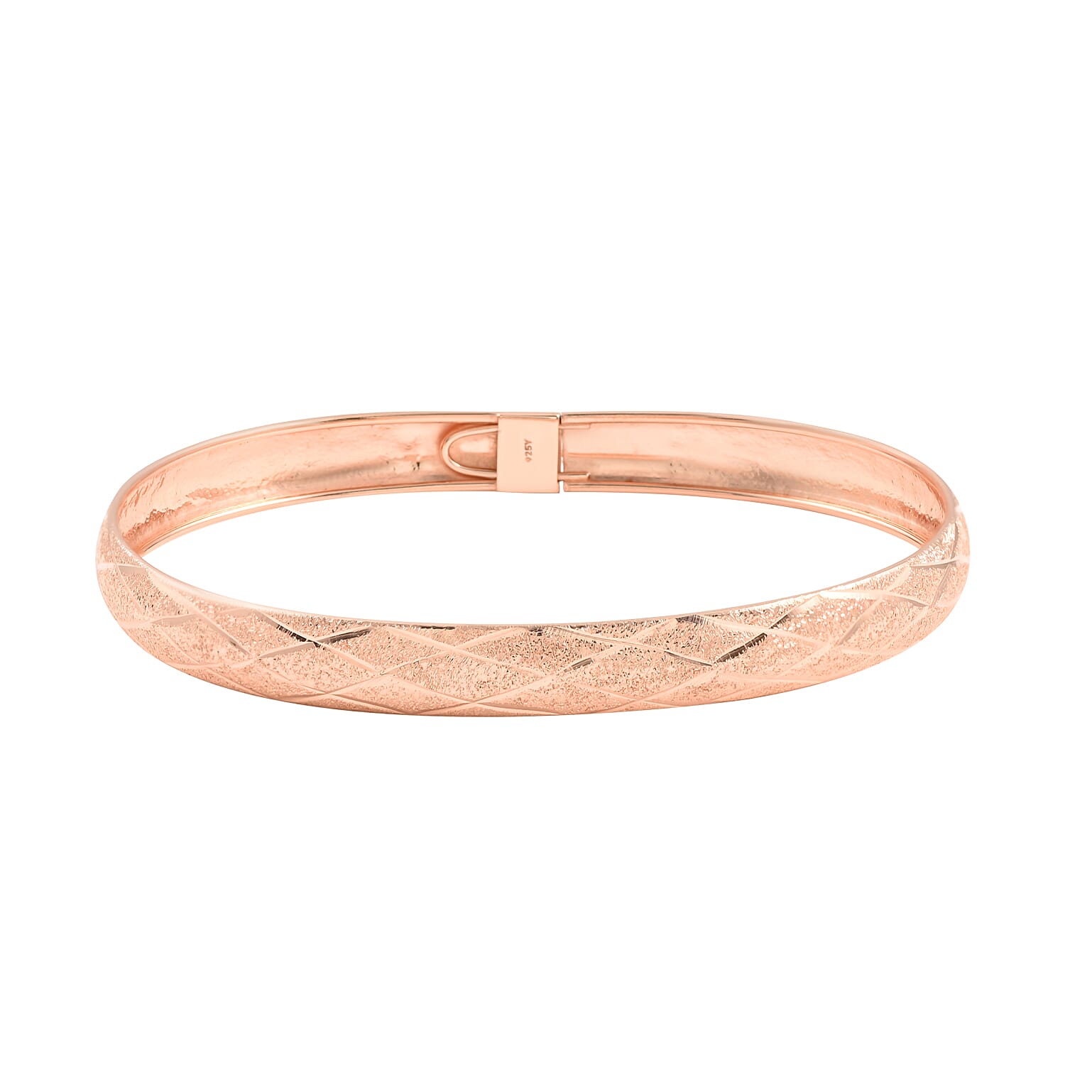 14K Rose Gold Over Sterling Silver 7.4mm Width Diamond-Cut Sandblasting Bangle Bracelet (7.00 In) 4.75 Grams