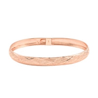 14K Rose Gold Over Sterling Silver 7.4mm Width Diamond-Cut Sandblasting Bangle Bracelet (7.00 In) 4.75 Grams