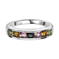 Multi-Tourmaline 0.83 ctw Ring in Platinum Over Sterling Silver (Size 10)