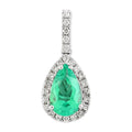 Certified & Appraised Rhapsody 950 Platinum AAAA Boyaca Colombian Emerald and E-F VS Diamond Halo Pendant 1.65 ctw - Sticky add to cart bar