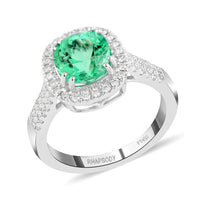 Certified and Appraised RHAPSODY 950 Platinum AAAA Boyaca Colombian Emerald and E-F VS Diamond Halo Ring (Size 6.0) 6.90 Grams 2.60 ctw