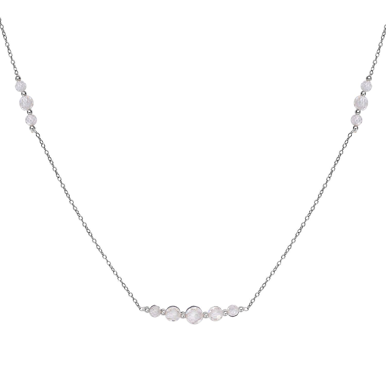 Moissanite Beaded Necklace 20-22 Inches in Rhodium Over Sterling Silver 9.35 ctw