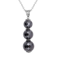 Black Moissanite Beaded Pendant Necklace 20-22 Inches in Rhodium Over Sterling Silver 18.70 ctw