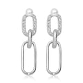 Freshwater Pearl and Simulated Diamond Paper Clip Link Earrings in Rhodium Over Sterling Silver 1.75 ctw - Sticky add to cart bar