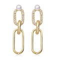 Freshwater Pearl and Simulated Diamond Paper Clip Link Earrings in Rhodium Over Sterling Silver 1.75 ctw - Sticky add to cart bar