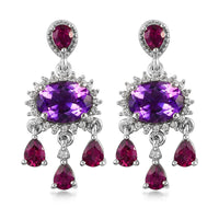 Moroccan Amethyst and Multi Gemstone Chandelier Earrings in Platinum Over Sterling Silver 4.35 ctw
