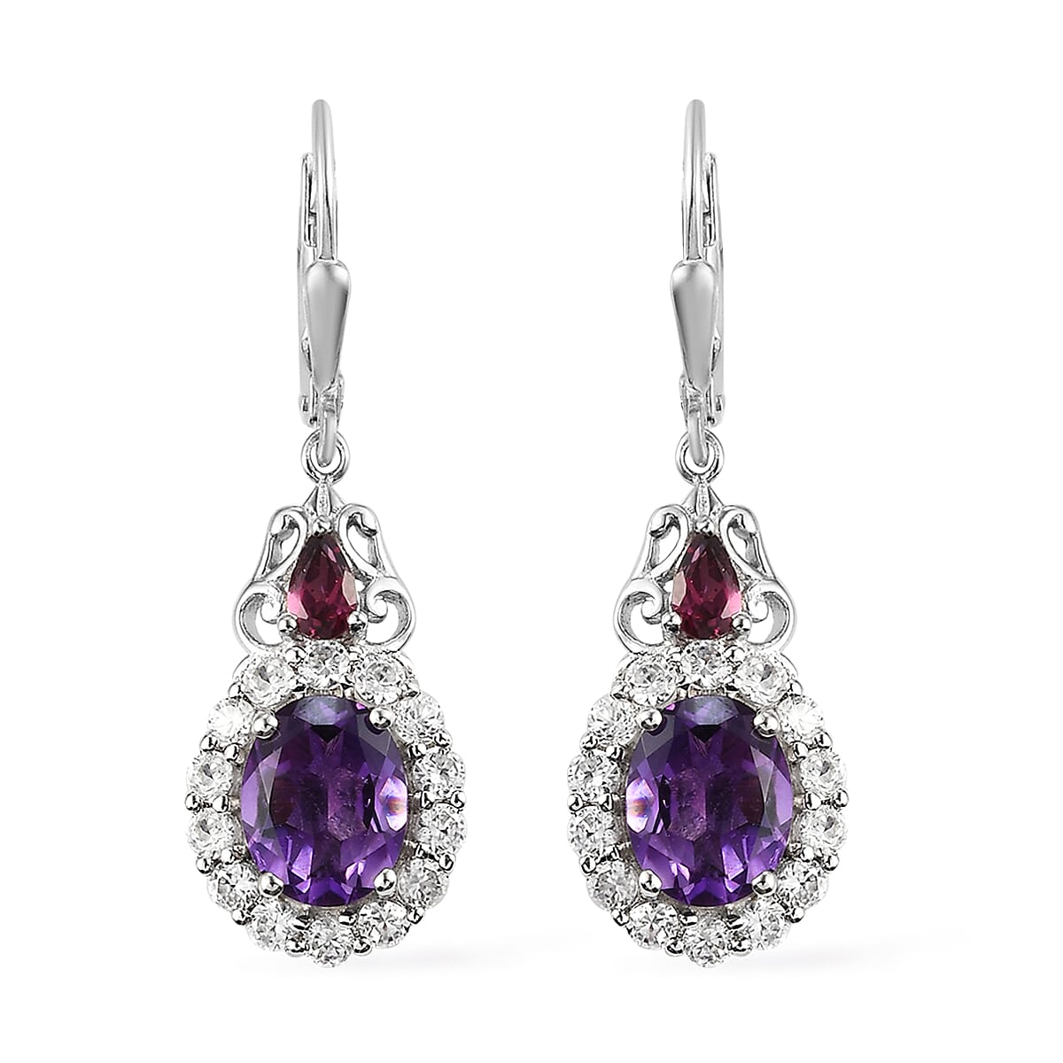Premium Moroccan Amethyst and Multi Gemstone Lever Back Earrings in Platinum Over Sterling Silver 6.00 ctw
