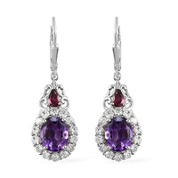 Premium Moroccan Amethyst and Multi Gemstone Lever Back Earrings in Platinum Over Sterling Silver 6.00 ctw