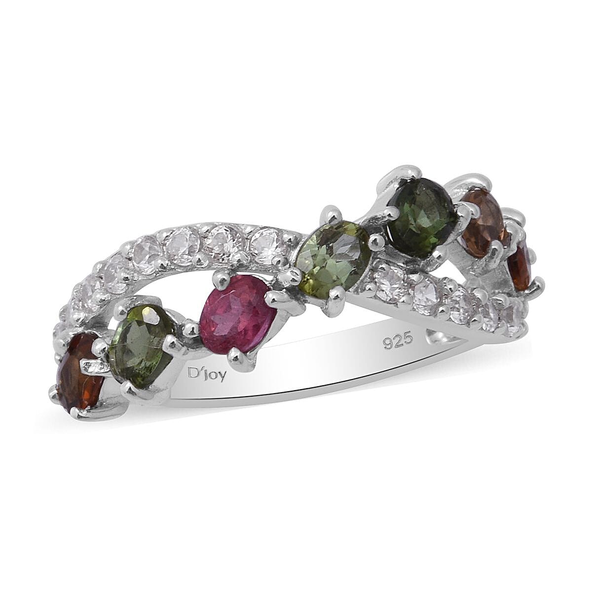 Multi-Tourmaline and Natural White Zircon Infinity Ring in Platinum Over Sterling Silver (Size 10.0) 1.75 ctw (1)