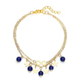Lapis Lazuli Dual Row Anklet with Star Charm in Goldtone (8-11In) 10.00 ctw - Sticky add to cart bar