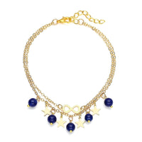 Lapis Lazuli Dual Row Anklet with Star Charm in Goldtone (8-11In) 10.00 ctw