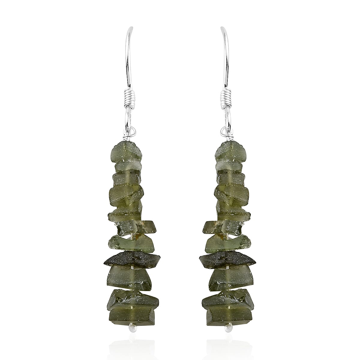 Artisan Crafted Rough Cut Bohemian Moldavite Fancy Earrings in Sterling Silver 10.30 ctw