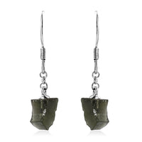 Artisan Crafted Rough Cut Bohemian Moldavite Fancy Earrings in Sterling Silver 4.85 ctw