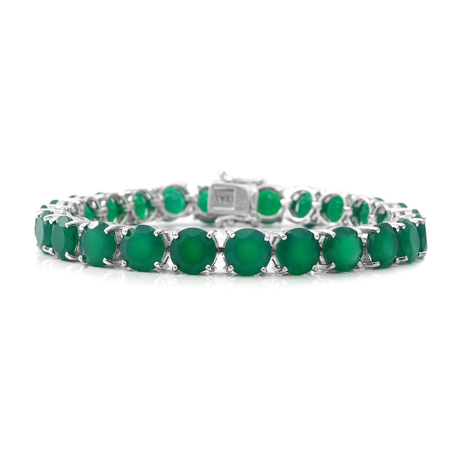 Verde Onyx Tennis Bracelet in Platinum Over Sterling Silver (6.50 In) (13.75 g) 32.30 ctw