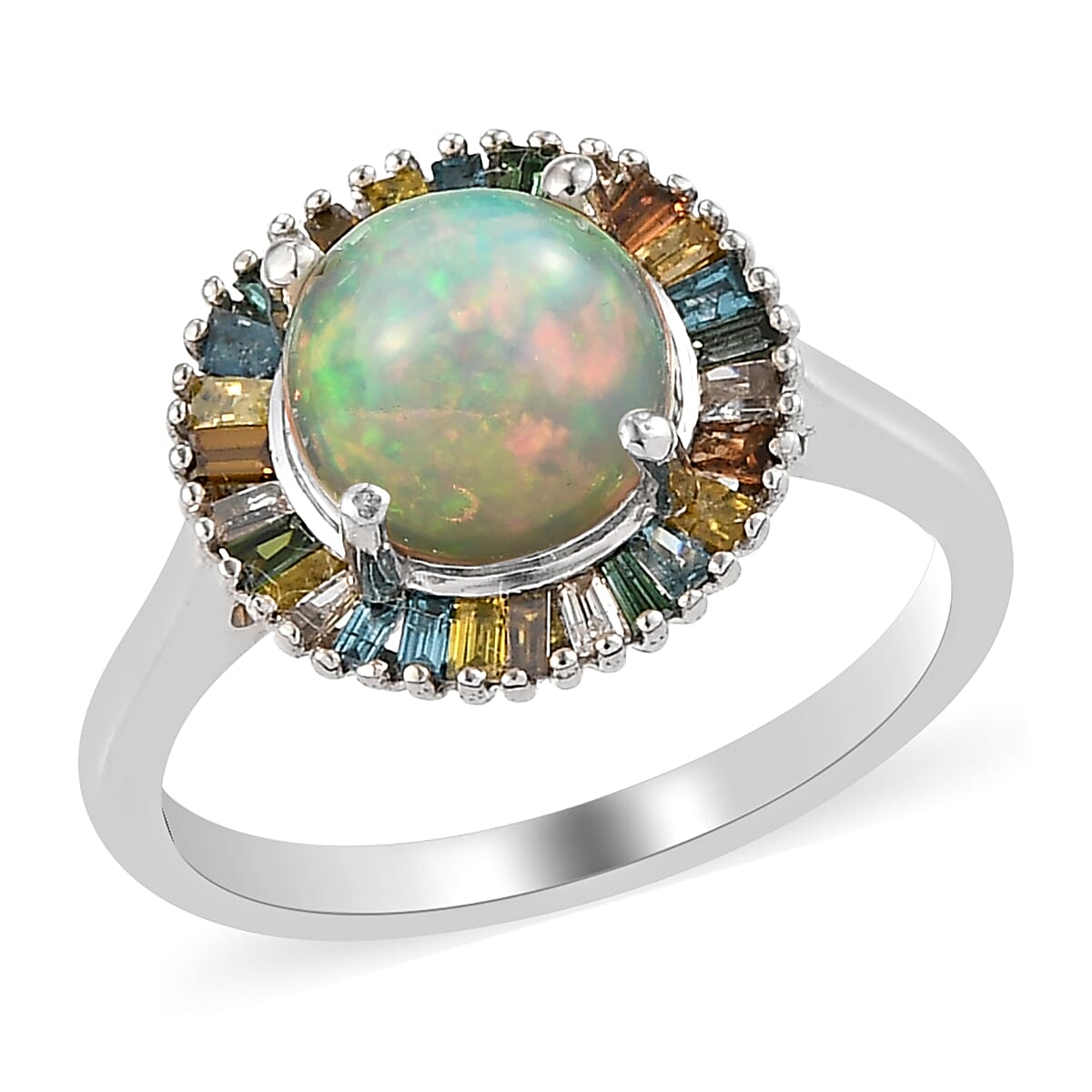 One Time Only Ethiopian Welo Opal, Multi Diamond (Natural & IR) (0.40 cts) Halo Ring in Platinum Over Sterling Silver (Size 10.0) 1.65 ctw