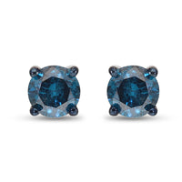 Blue Diamond Stud Earrings in Platinum Over Sterling Silver 1.10 ctw