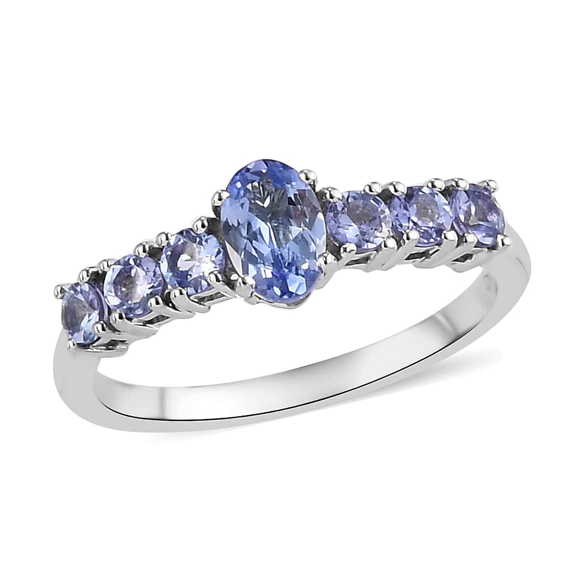 Tanzanite Ring in Platinum Over Sterling Silver (Size 5.0) 1.10 ctw