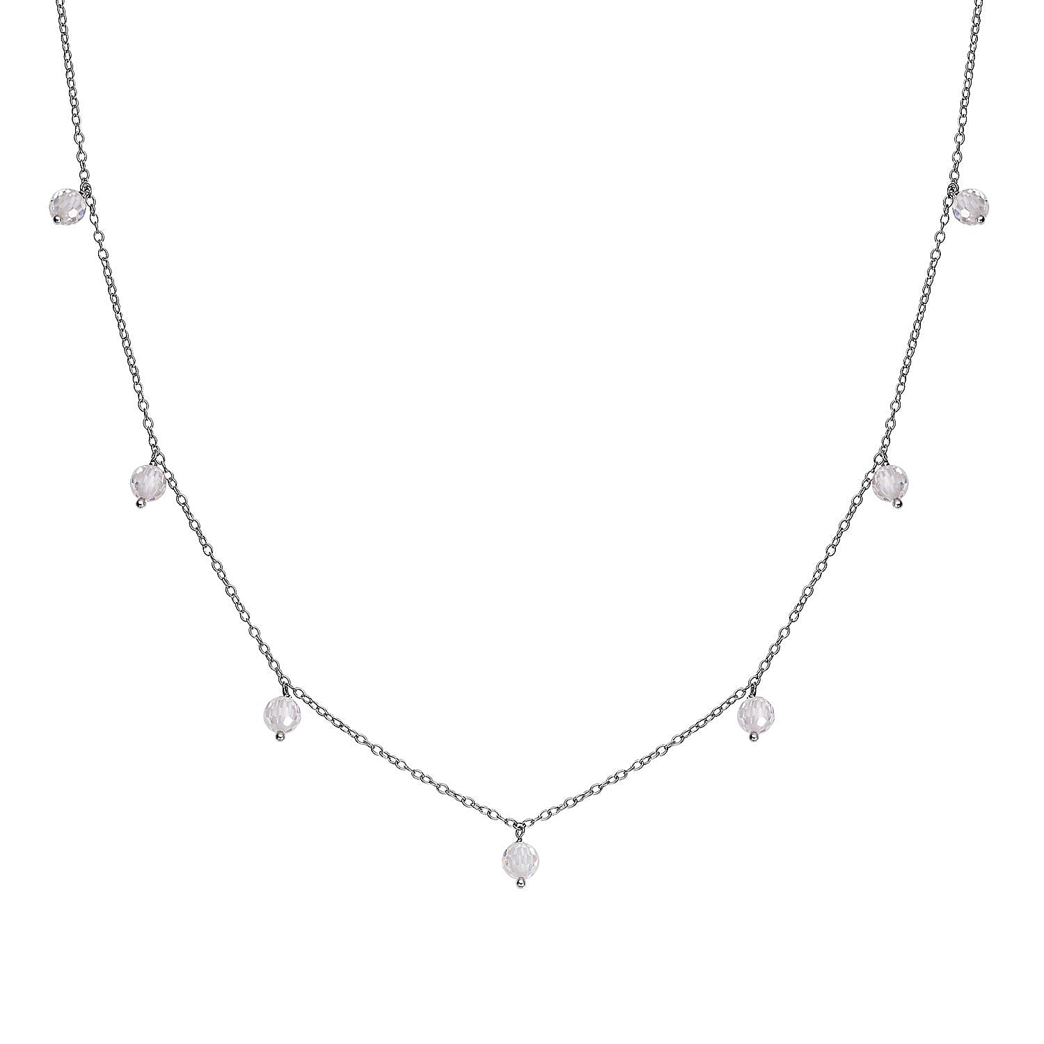 Moissanite Beaded Station Necklace 20-22 Inches in Rhodium Over Sterling Silver 7.40 ctw