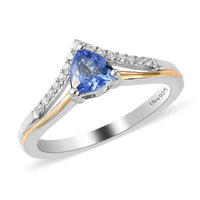 Tanzanite and Natural White Zircon Ring in Vermeil Yellow Gold and Platinum Over Sterling Silver (Size 7.0) 0.50 ctw