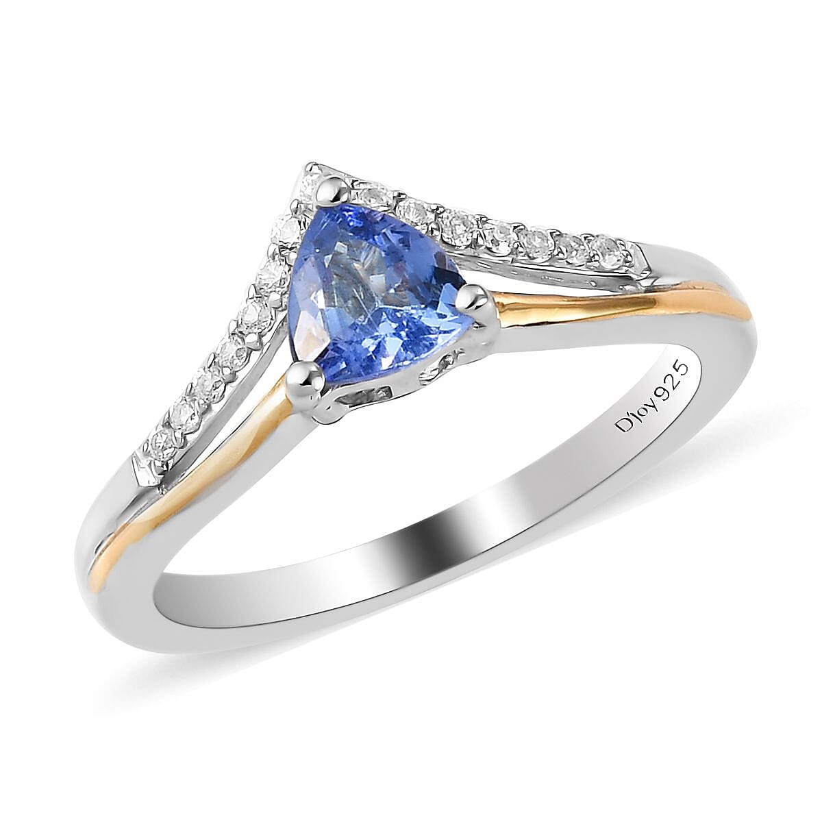 Tanzanite and Natural White Zircon Ring in Vermeil Yellow Gold and Platinum Over Sterling Silver (Size 7.0) 0.50 ctw (1)