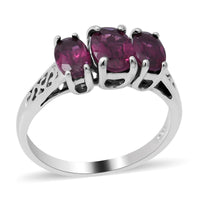 Orissa Rhodolite Garnet 3 Stone Ring in Platinum Over Sterling Silver 2.00 ctw