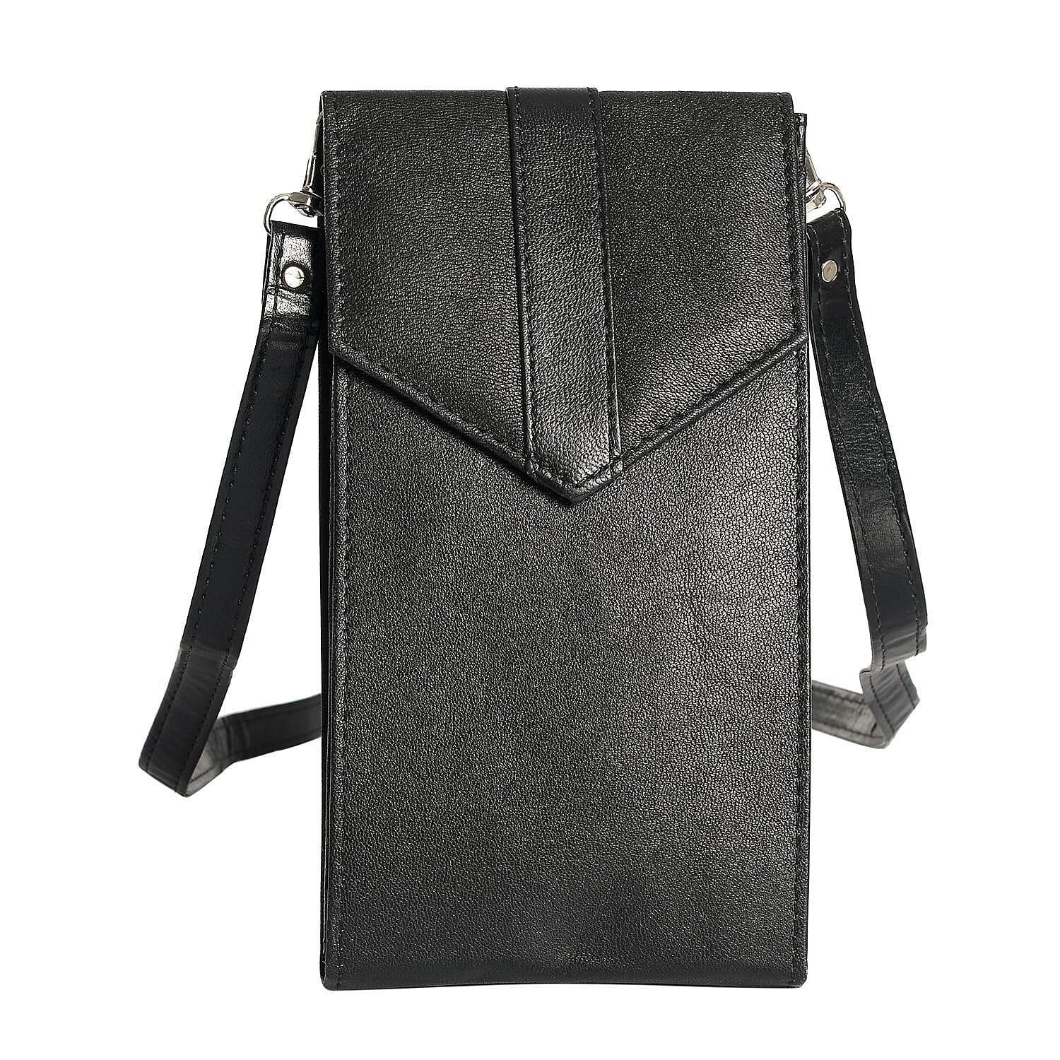 Black RFID Protected Genuine Leather Mobilephone Crossbosy Wallet