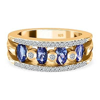 Tanzanite and Multi Gemstone 1.46 ctw Fancy Ring in 14K Yellow Gold Over Sterling Silver (Size 5.5)