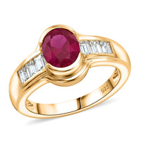 Niassa Ruby (FF) and White Zircon 2.65 ctw Ring in 14K Yellow Gold Over Sterling Silver (Size 5.5)