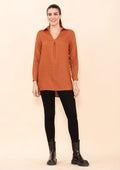TAMSY Brown Floral Rayon Staple Top -L - Sticky add to cart bar