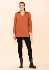 TAMSY Brown Floral Rayon Staple Top -L