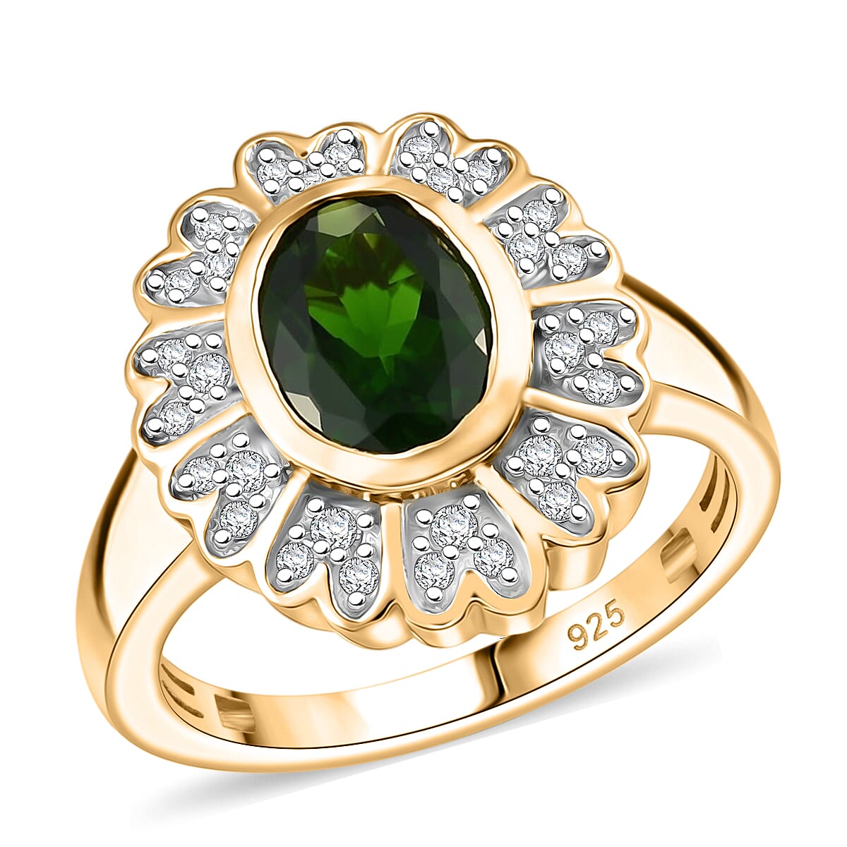 Chrome Diopside, White Zircon Ring in 14K YG Over Sterling Silver (Size 5.5) 1.65 ctw
