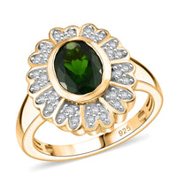 Chrome Diopside, White Zircon Ring in 14K YG Over Sterling Silver (Size 5.5) 1.65 ctw