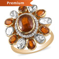 Natural Tanzania Tangerine Kyanite, Diamond (0.55 cts) Floral Ring in YG Over Sterling Silver 3.40 ctw - Sticky add to cart bar
