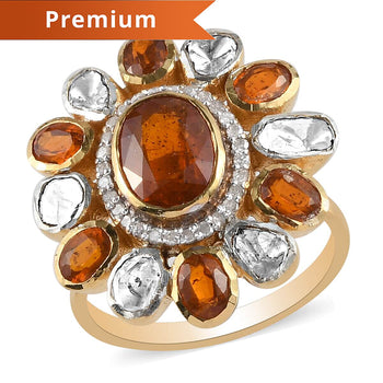 Natural Tanzania Tangerine Kyanite, Diamond (0.55 cts) Floral Ring in YG Over Sterling Silver 3.40 ctw - Product card gallery slide 1 (10178580644153)