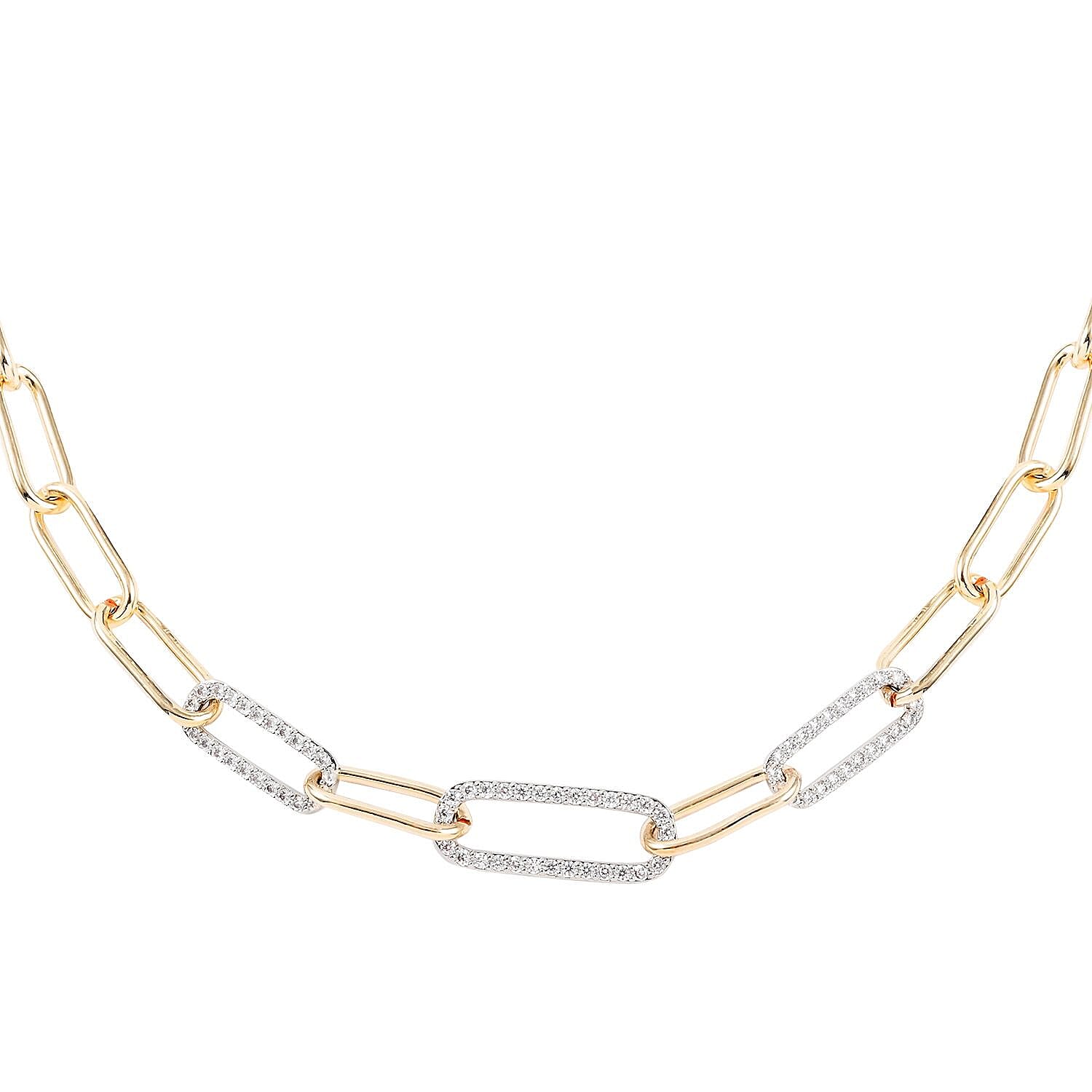 MX Signature Collection Micro Pave Simulated Diamond Paper Clip Link Necklace 18 Inches in Silvertone and Goldtone 0.30 ctw