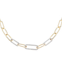MX Signature Collection Micro Pave Simulated Diamond Paper Clip Link Necklace 18 Inches in Silvertone and Goldtone 0.30 ctw